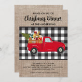 Invitation Buffalo Plaid Camion Vintage Dîner de Noël (Devant / Derrière)