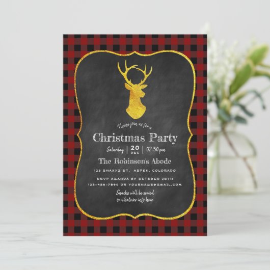 Invitation Buffalo Plaid Chalkboard Foil Noël (Debout devant)