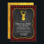 Invitation Buffalo Plaid Chalkboard Foil Noël<br><div class="desc">Invitation à la fête de Noël avec un motif en plaid de buffle et un cerf en feuille d'or et inversion personnalisable selon les détails de votre événement.</div>