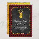 Invitation Buffalo Plaid Chalkboard Foil Noël<br><div class="desc">Invitation à la fête de Noël avec un motif en plaid de buffle et un cerf en feuille d'or et inversion personnalisable selon les détails de votre événement.</div>