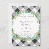 Invitation Buffalo Plaid Christmas Wreath Gold Couples Douche (Devant)