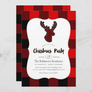 Invitation Buffalo Plaid Deer Scrapbook Motif Noël