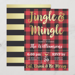 Invitation Buffalo Plaid & Gold Jingle & Mingle Holiday Party