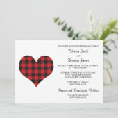Invitation Buffalo Plaid Mariage Black Red Heart (Debout devant)