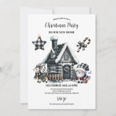 Invitation Buffalo Plaid Noir et Blanc Famille Noël (Devant)