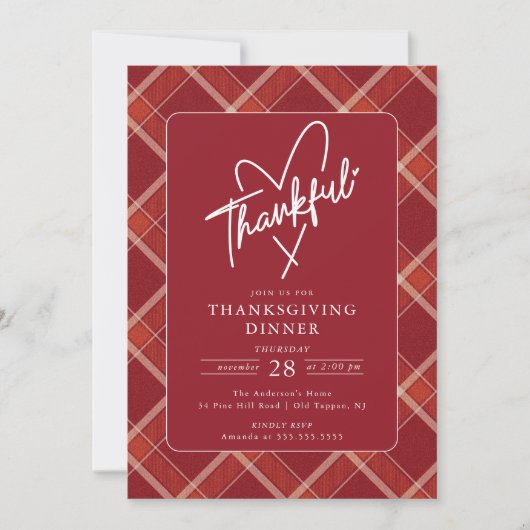 Invitation Buffalo Plaid Thanksgiving Dîner (Devant)