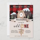Invitation Buffalo Plaid Wild One Bear 1er anniversaire (Devant)