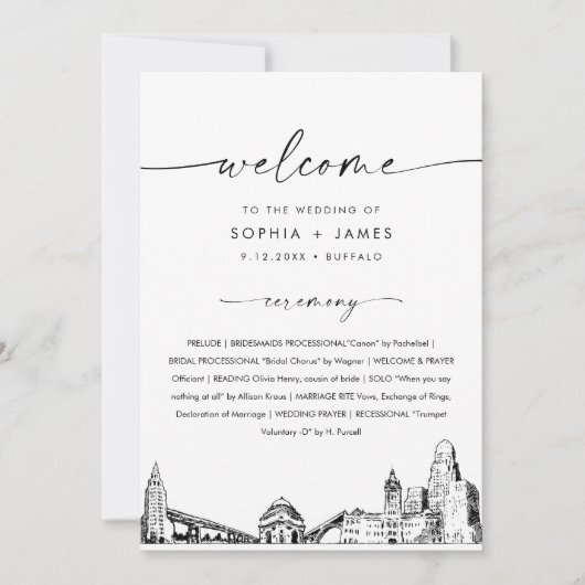 Invitation Buffalo Skyline Wedding Program 5x7 Flat Card (Devant)