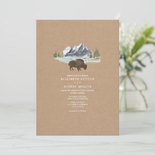 Invitation Buffalo Watercolor Mountain Cardstock Mariage