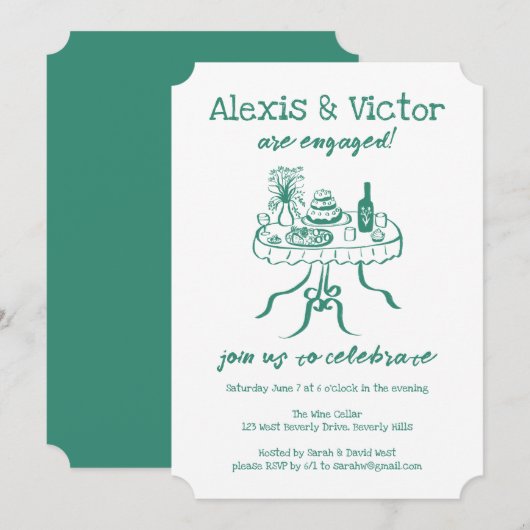 Invitation Buffet blanc DInner personnalisation de l'engageme (Devant / Derrière)