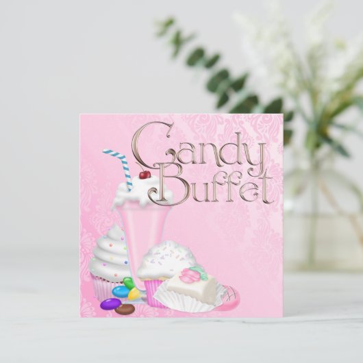 Invitation Buffet de bonbons roses (Debout devant)
