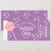 Invitation Buffet sucré Bonbons Anniversaire Ticket Party (Devant / Derrière)