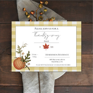 Invitation Buffle Jaune Plaid Dîner Citrouille Thanksgiving