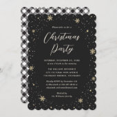 Invitation Buffle noir blanc Plaid Christmas Party (Devant / Derrière)