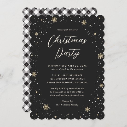 Invitation Buffle noir blanc Plaid Christmas Party (Devant / Derrière)