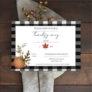 Invitation Buffle Noir Plaid Dîner Citrouille Thanksgiving