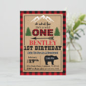 Invitation Buffle noir rouge Plaid Anniversaire Fête Invitati (Debout devant)