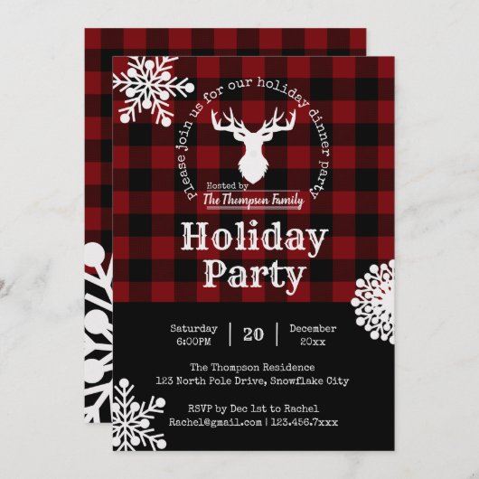 Invitation Buffle noir rouge Plaid Noël Fête de Noël (Devant / Derrière)