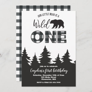 Invitation Buffle Ours Sauvage Posé Premier anniversaire Invi