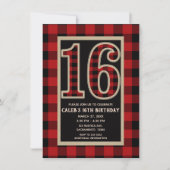 Invitation Buffle rouge rustique noir plaqué 16e 16 Anniversa (Devant)