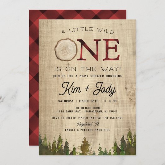Invitation Buffle rustique Vérifier Wild Un Baby shower (Devant / Derrière)
