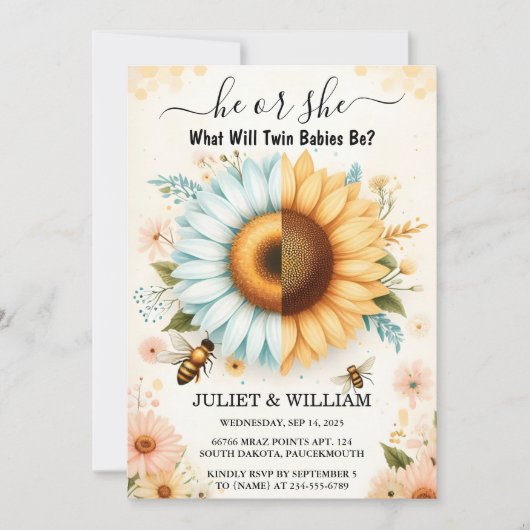 Invitation Bug Daisy Bloom Rustic Busy Bee Genre Reveillez (Devant)