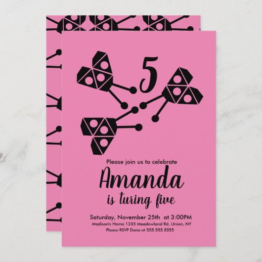 Invitation Bug de Ladybug moderne géométrique Anniversaire ro (Devant / Derrière)