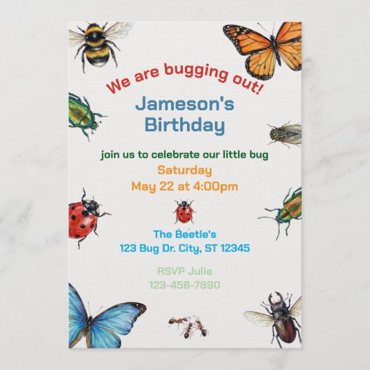 Invitation Bugging Out Kids Illustrated Birthday (Devant)