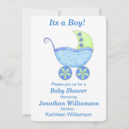 Invitation Buggy Carriage C'est un garçon Baby shower Invitat (Devant)