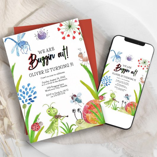 Invitation Bugs Colorés Anniversaire Aquarelle