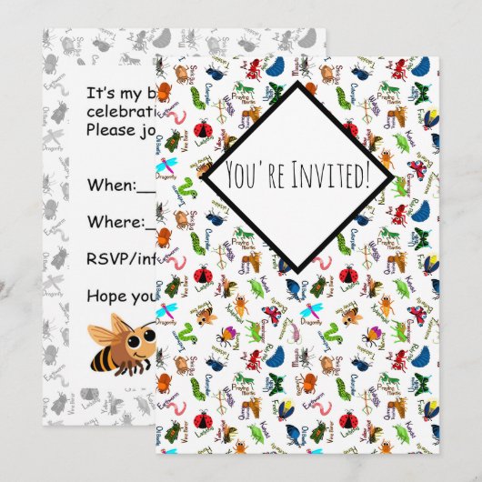 Invitation Bugs de l'alphabet (Devant / Derrière)