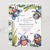 Invitation Bugs d'insectes colorés 2e. Fête d'anniversaire (Devant / Derrière)