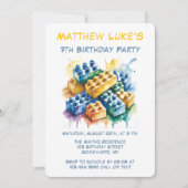 Invitation Building Block Splash Boy Birthday Party (Devant)