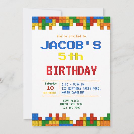 Invitation Building Blocks Boy fête d'anniversaire (Devant)