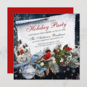 Invitation Bulfinch & Holly Berry Fête de Noël (Devant / Derrière)
