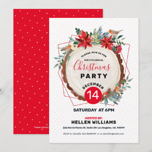 Invitation Bulfinie de Noël et couronne de fleurs de bois de