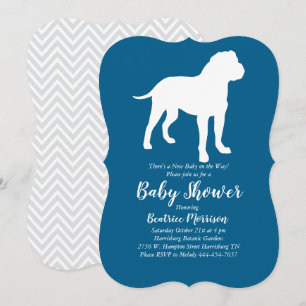 Invitation Bull Mastiff Chien Baby shower Blue Boy
