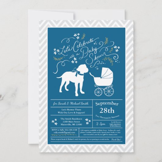 Invitation Bull Mastiff Chien Baby shower Blue Boy (Devant)