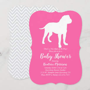 Invitation Bull Mastiff Chien Baby shower fille rose