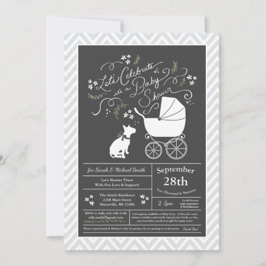 Invitation Bull Terrier Baby shower Chien Neutre Genre (Devant)