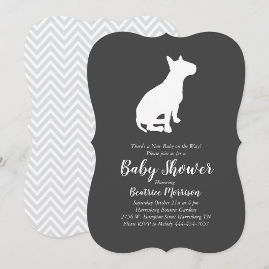 Invitation Bull Terrier Baby shower Chien Neutre Genre (Devant / Derrière)