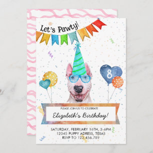 Invitation Bull Terrier laisse Pawty Dog fête d'anniversaire