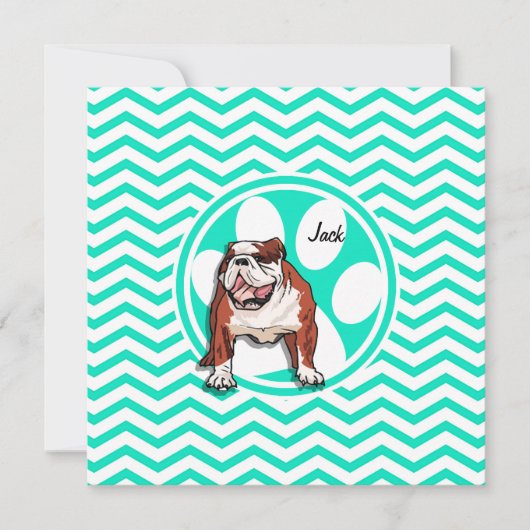 Invitation Bulldog ; Aqua Green Chevron (Devant)