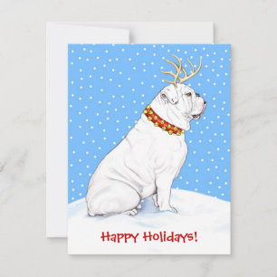 Invitation Bulldog Christmas Reindeer White