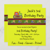 Invitation Bulldozer Jaune Boy 3ème anniversaire fête Invitat (Devant / Derrière)