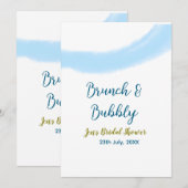 Invitation Bulle d'aquarelle dorée bleue et thème de mariage  (Devant / Derrière)