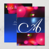 Invitation BULLE DE QUANTUM MONOGRAMME rouge bleu (Devant / Derrière)