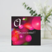 Invitation BULLE DE QUANTUM MONOGRAMME rouge noir rose (Debout devant)