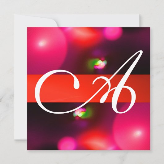 Invitation BULLE DE QUANTUM MONOGRAMME rouge noir rose (Devant)