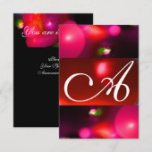 Invitation BULLE DE QUANTUM MONOGRAMME rouge noir rose rsvp (Devant / Derrière)